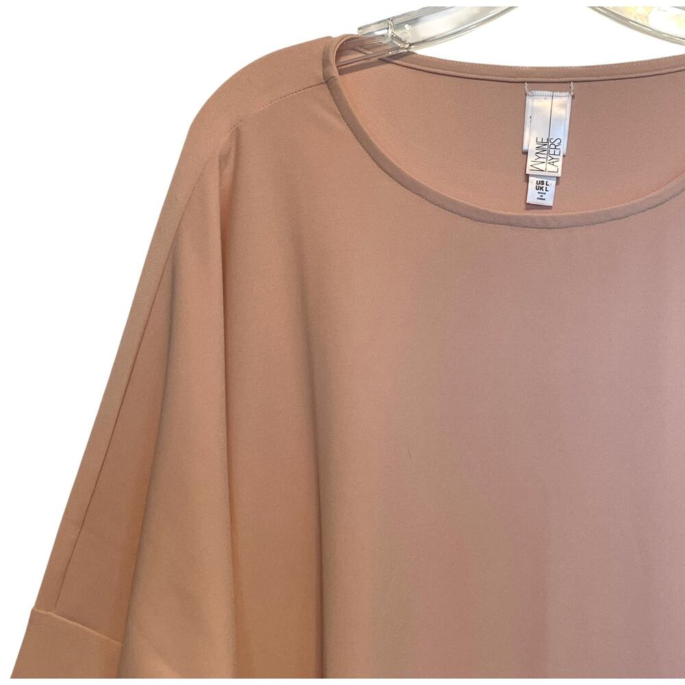 WynneLayers Luxe Crepe Colorblock Top Womens Large Shell Pink Camel Marla Wynne - Picture 3 of 9